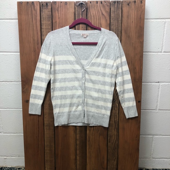 Merona Sweaters - Merona size medium gray and white striped cardigan